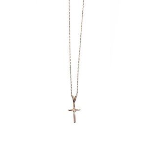 Vintage Sterling Silver Cross Pendant Necklace With CZ on Sterling Chain